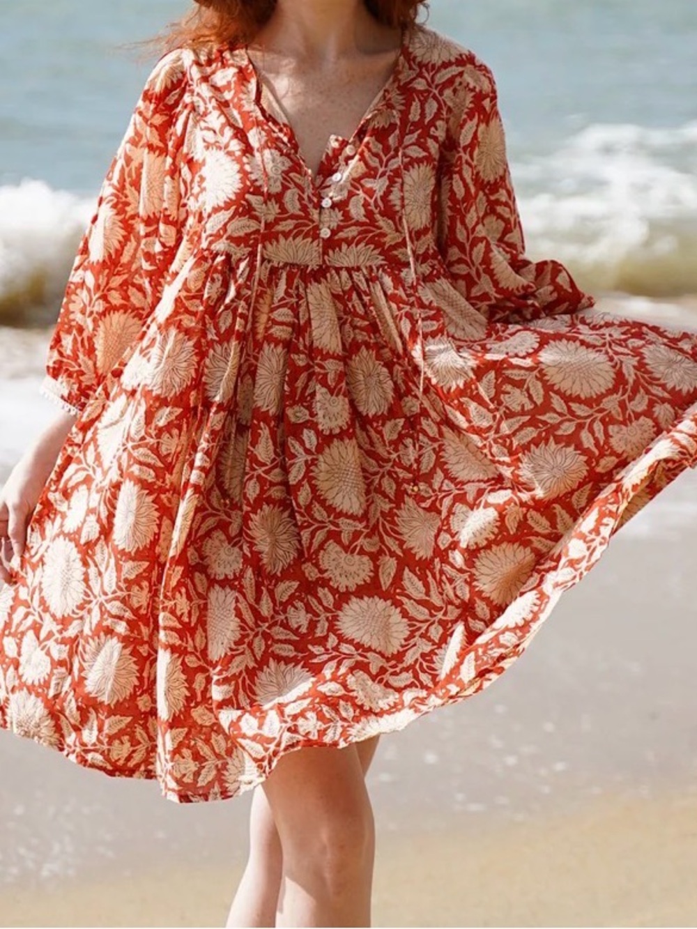 Hawa Short Dress in Rust Sunflower